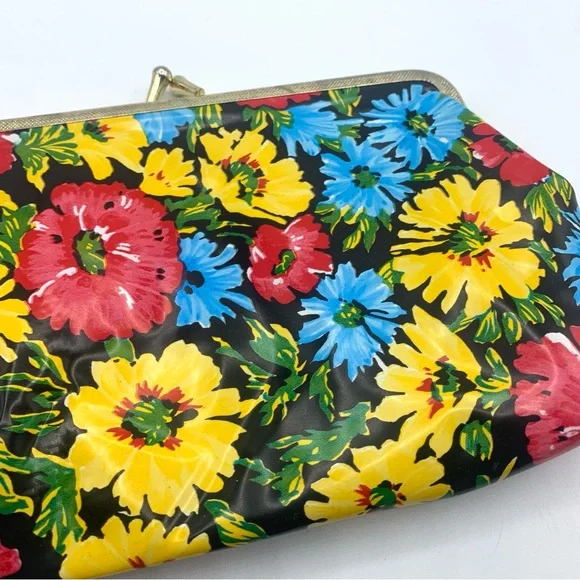 Vintage 60s Floral Kiss Lock Coin Purse Retro Mod Flower Makeup Bag - Picture 7 of 10